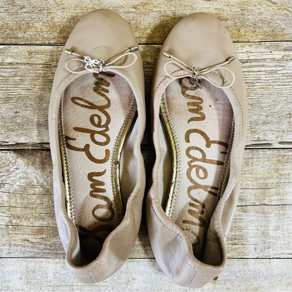 Sam Edelman Felicia Ballet Flats Beige Leather Bow Charm Shoes Womens 6M - Picture 14 of 16
